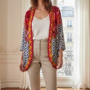 Blank London Blue White Multicolor Floral Kimono One Size